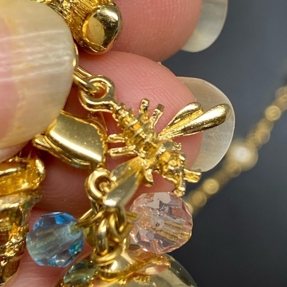 VINTAGE Kirks Folly Golden Star Angel BEAR faux pearl Necklace chime BALL w/box - Picture 4 of 16